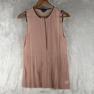 Theory Womens Silk Pleated Sleeveless Blouse Pink Dusty Rose Contrast Trim S